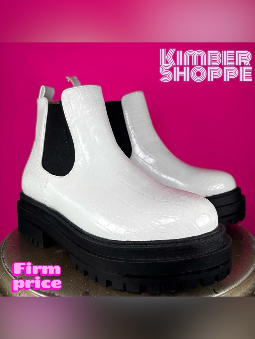Raid Ronnie White Croc Embossed Chunky Lug Sole Chelsea Boot EU 36 UK 3 US 5